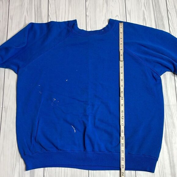 80s 90s Vintage Crewneck Blue Sweatshirt Blue Large Distressed - Picture 5 of 6